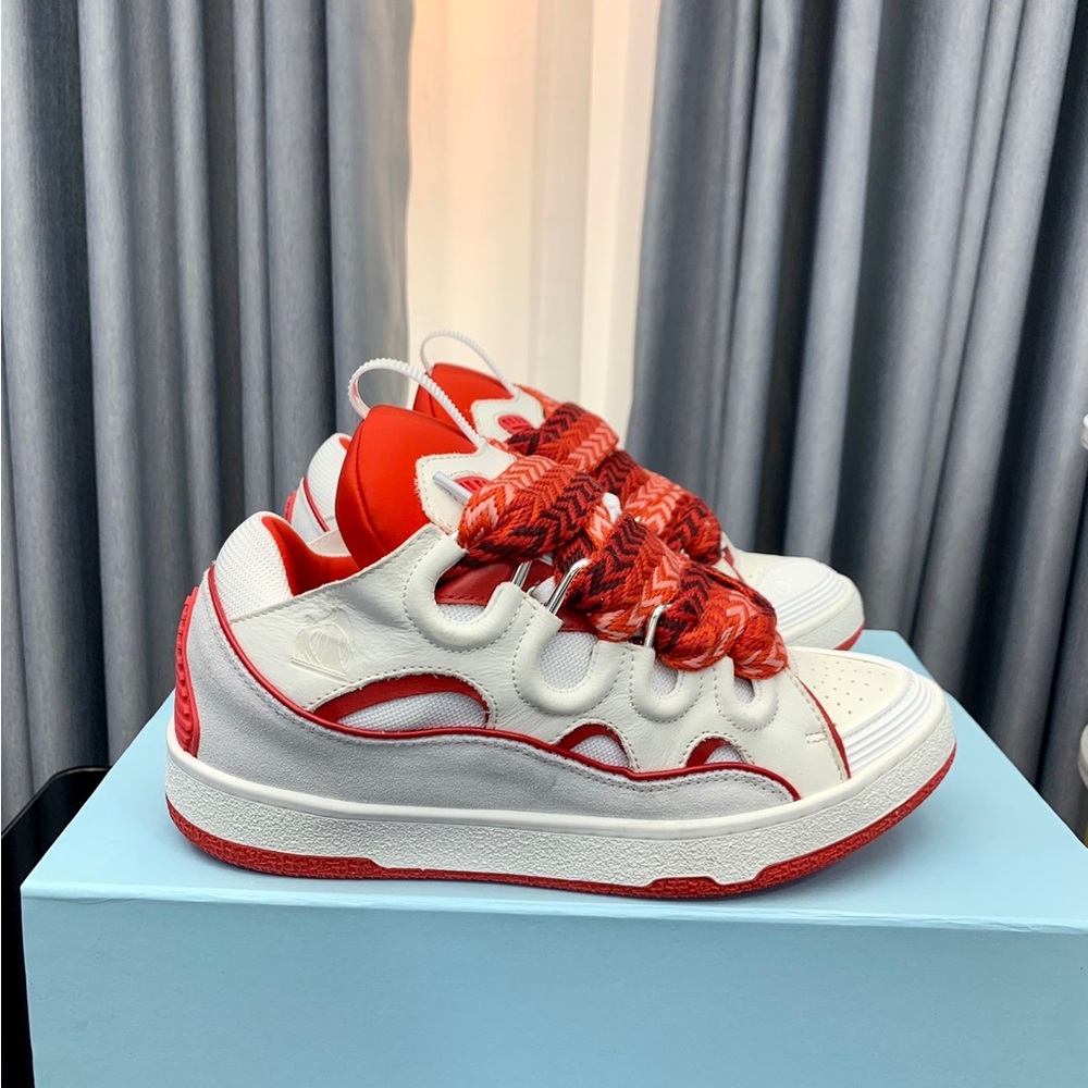 Lanvin Red and White Braided-Lace Women's Sneakers - Picture 4 of 9